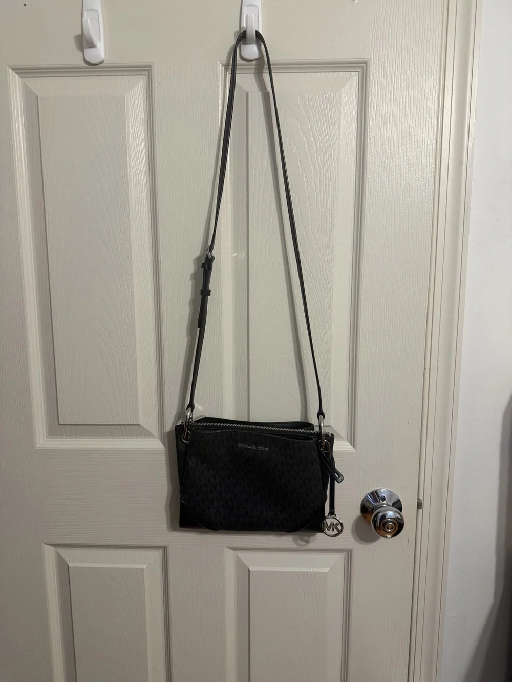 Michael Kors Black Signature MK Crossbody Purse with Silver Hardware